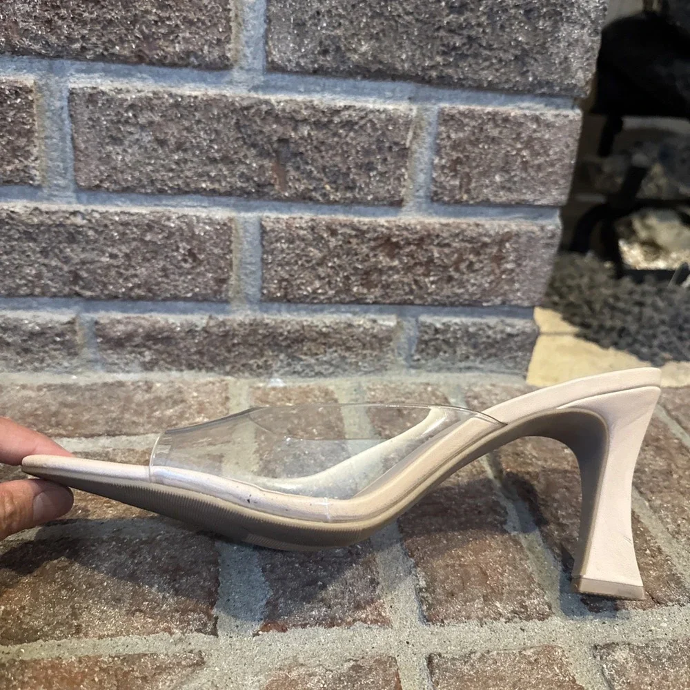 Abound Alana Block Heel Slide Sandals Open Toe Women's Clear BeigeCream Size 10M